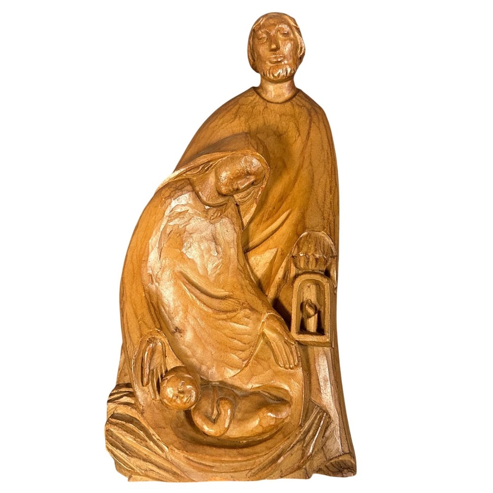 Hand Carved Wood Nativity Holy Family Figurine Sculpture Joseph Mary Jesus 10.5"